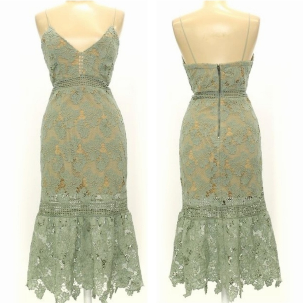 NWT Missguided Green Lace Overlay Mermaid Midi Dress